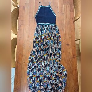 xhilaration long navy maxi dress crochet top,  long flowy skirt, size small